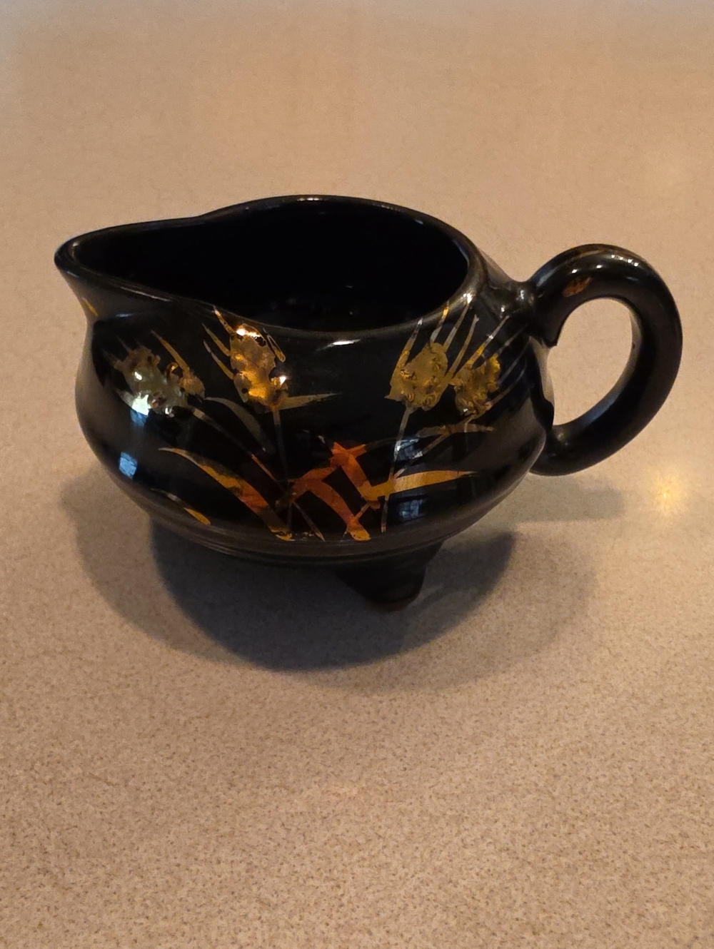 Vintage Mid-Century Black And Gold Creamer